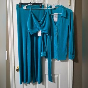 NWT RO&DE 3-Piece Co-Ord Matching Crinkle/Plisse Satin Set, Capsule Collection.